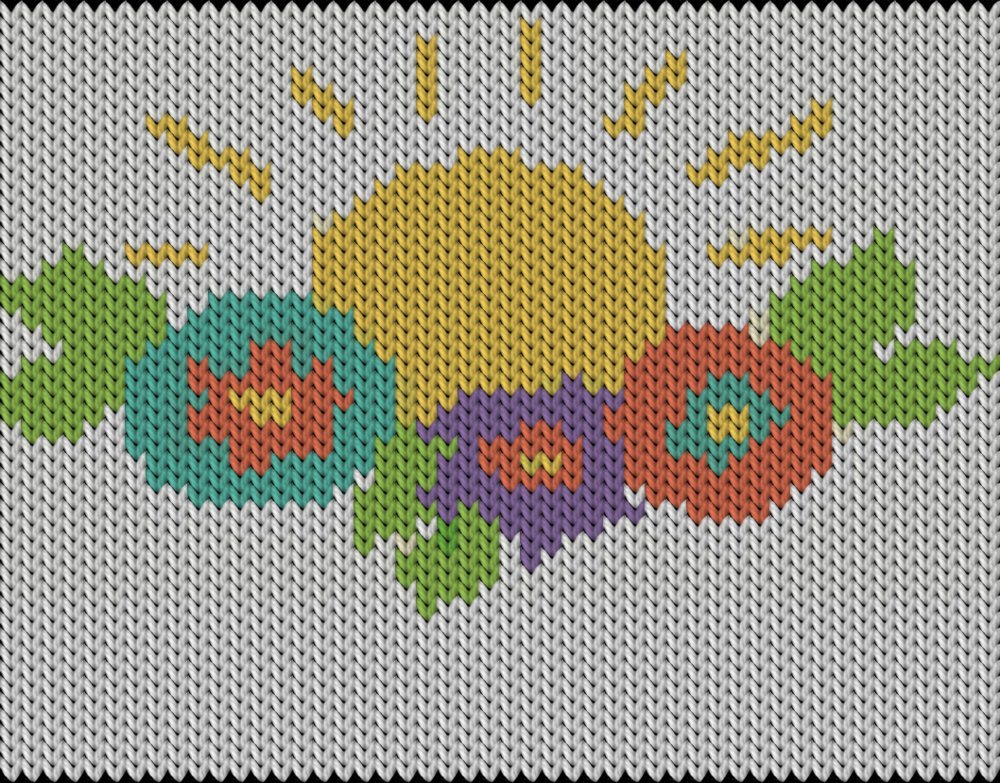 Knitting motif chart, Sunny flowers