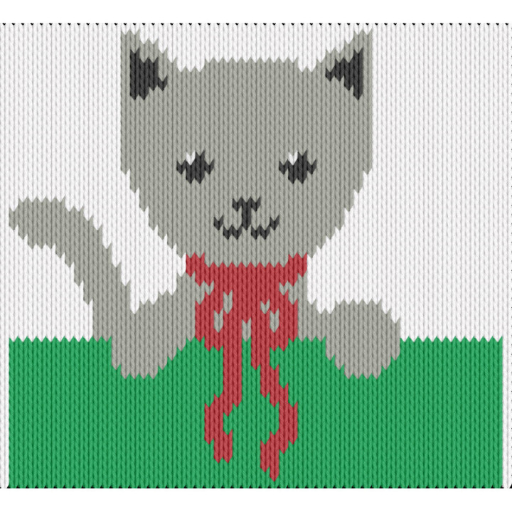 Waving Cat Knitting Chart – Cute Motif with Bow for Kids & Cat Lovers