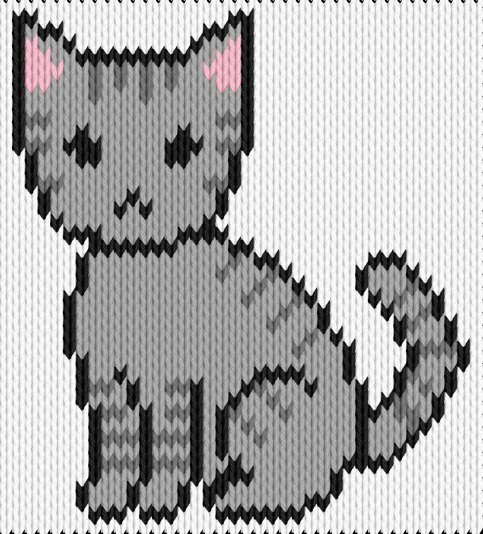 Knitting motif chart, Posing cat