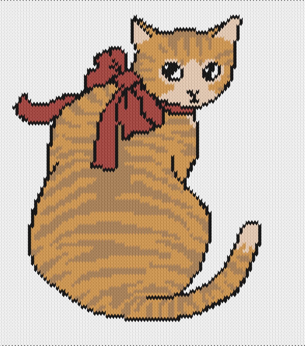 Knitting motif chart, cat with bow