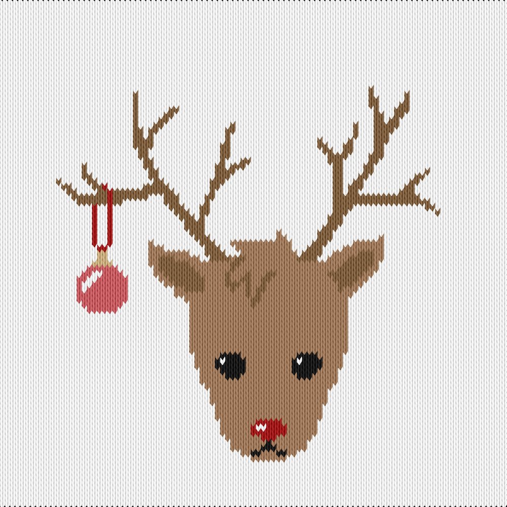 Knitting motif chart, Rudolph reindeer