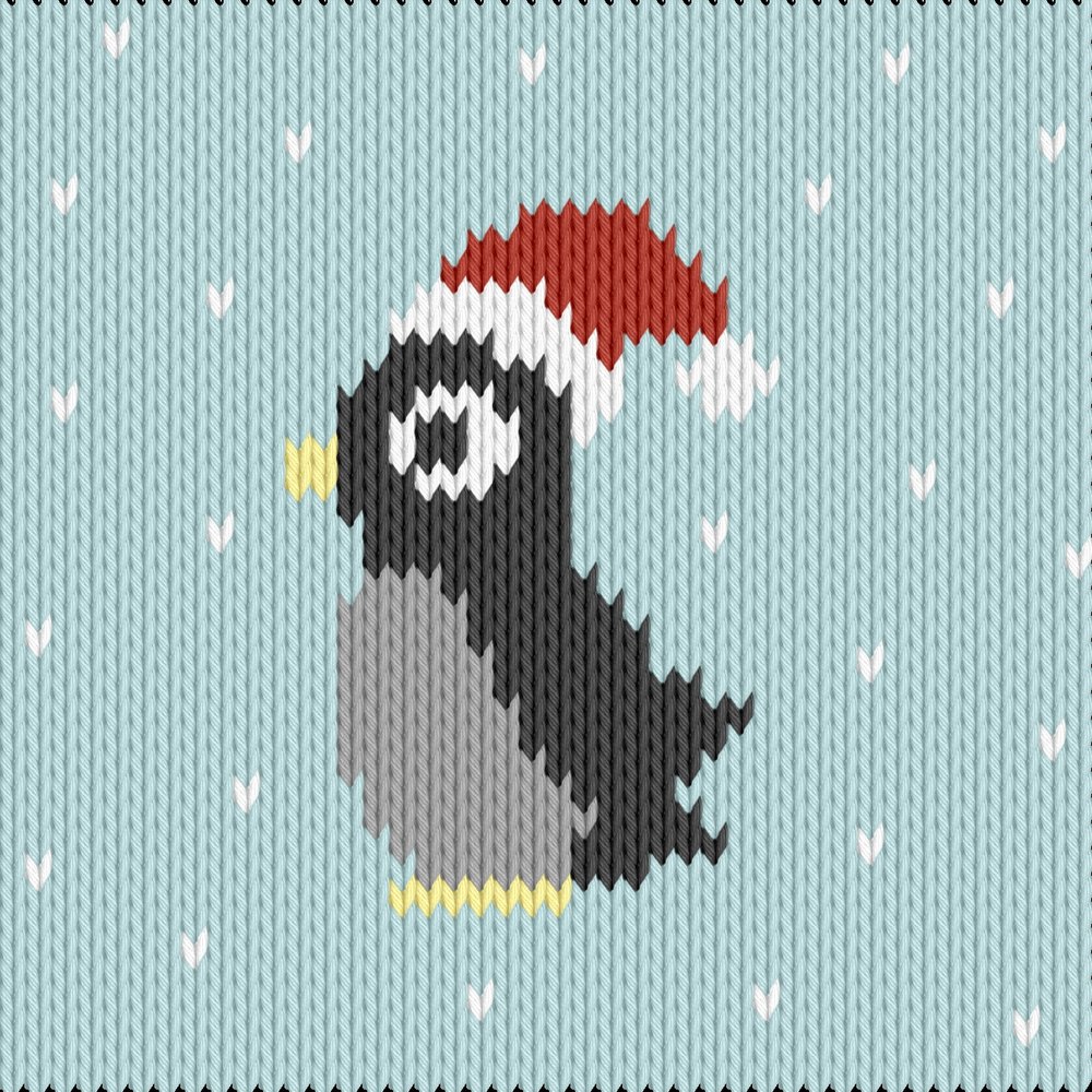 Knitting motif chart, christmas penguin