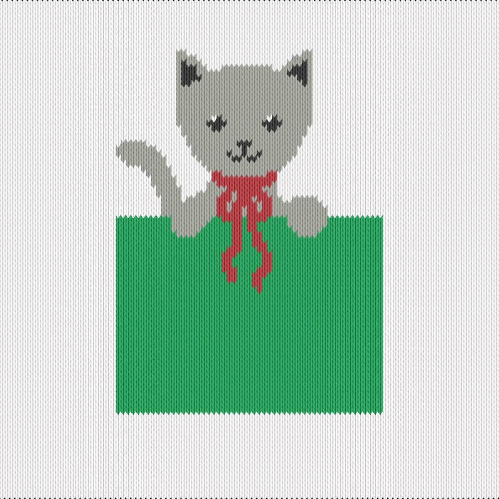 Knitting motif chart, pocket cat