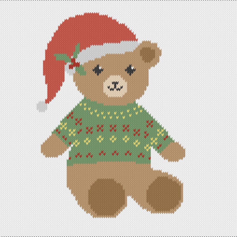 Knitting motif chart, christmas teddy bear