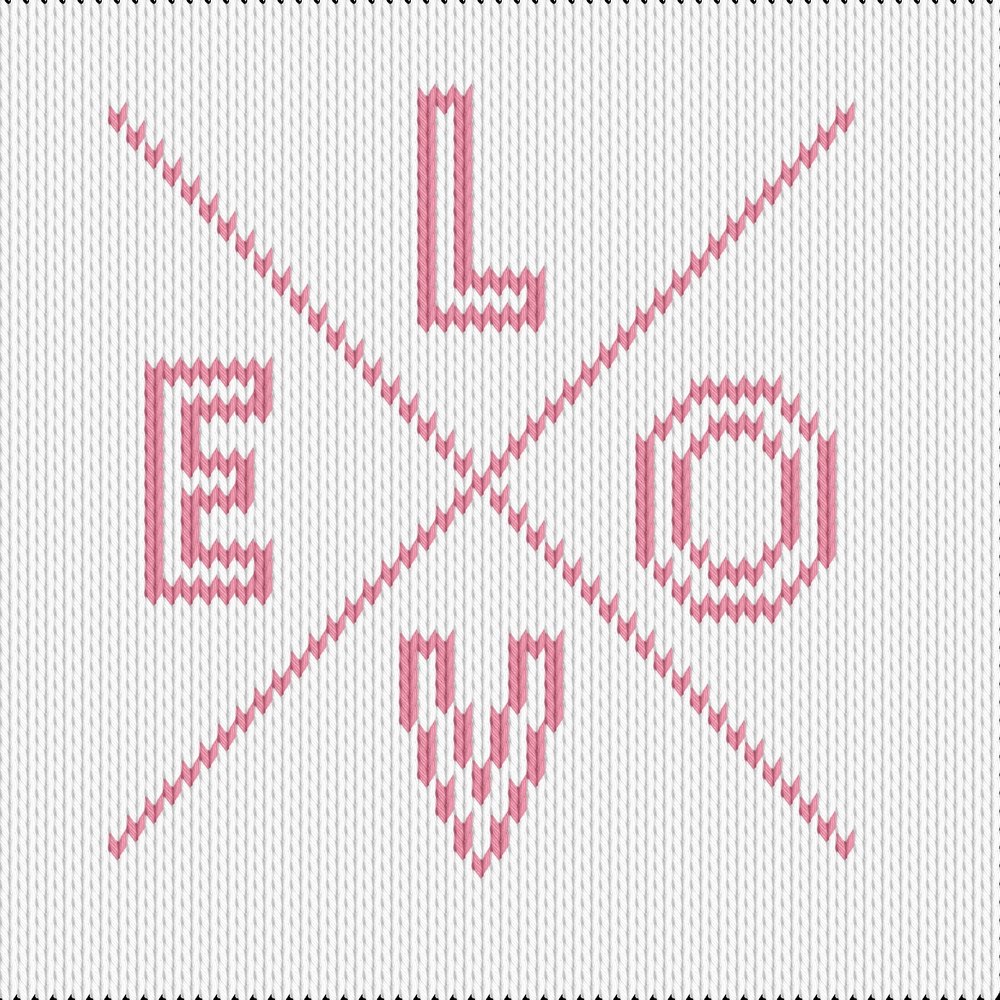 Knitting motif chart, L O V E