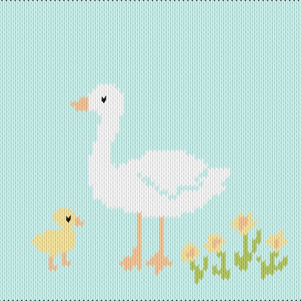 Knitting motif chart, goose and gosling