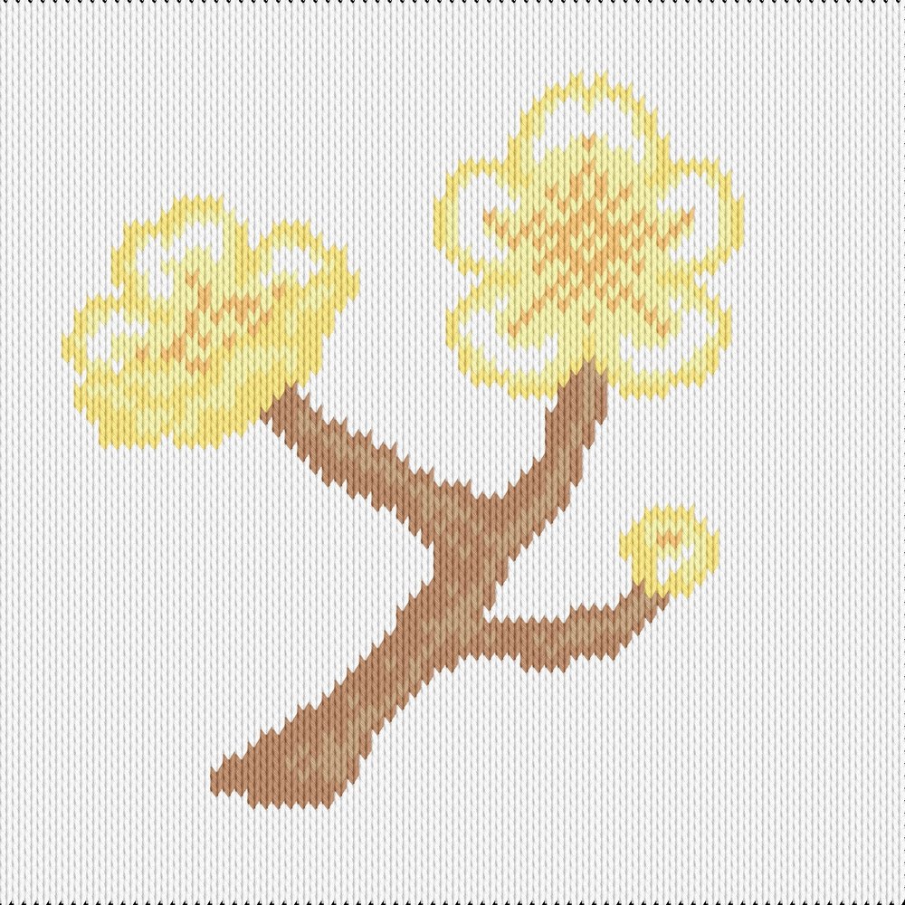 Knitting motif chart, flower treebranch