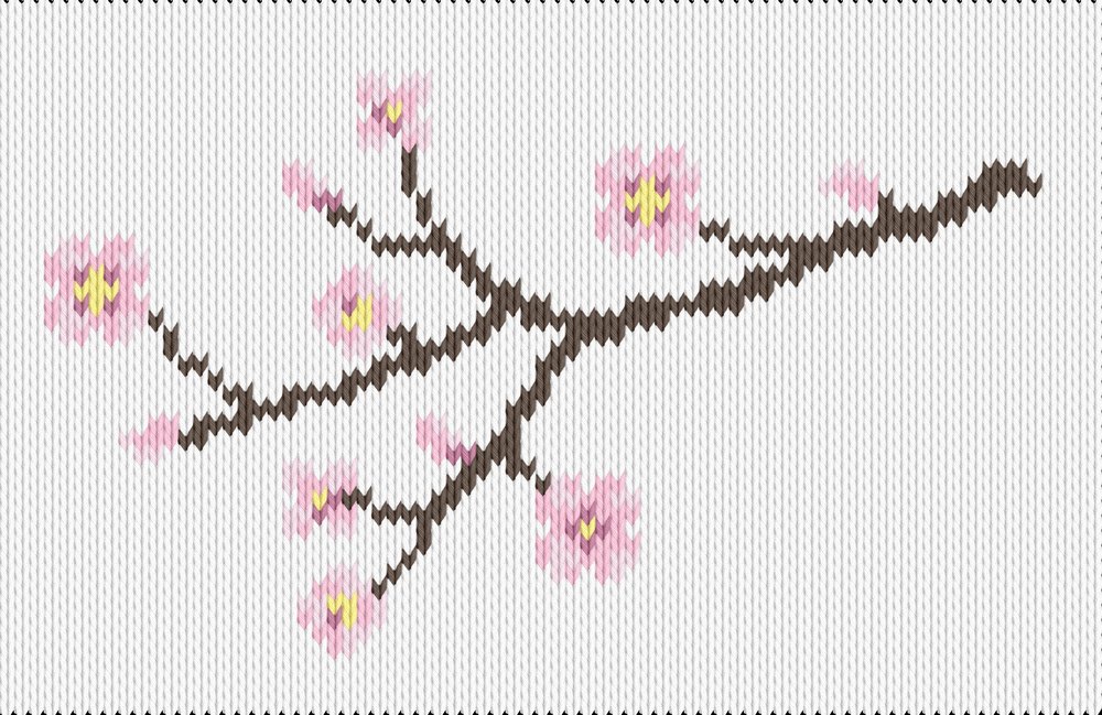 Knitting motif chart, sakura treebranch