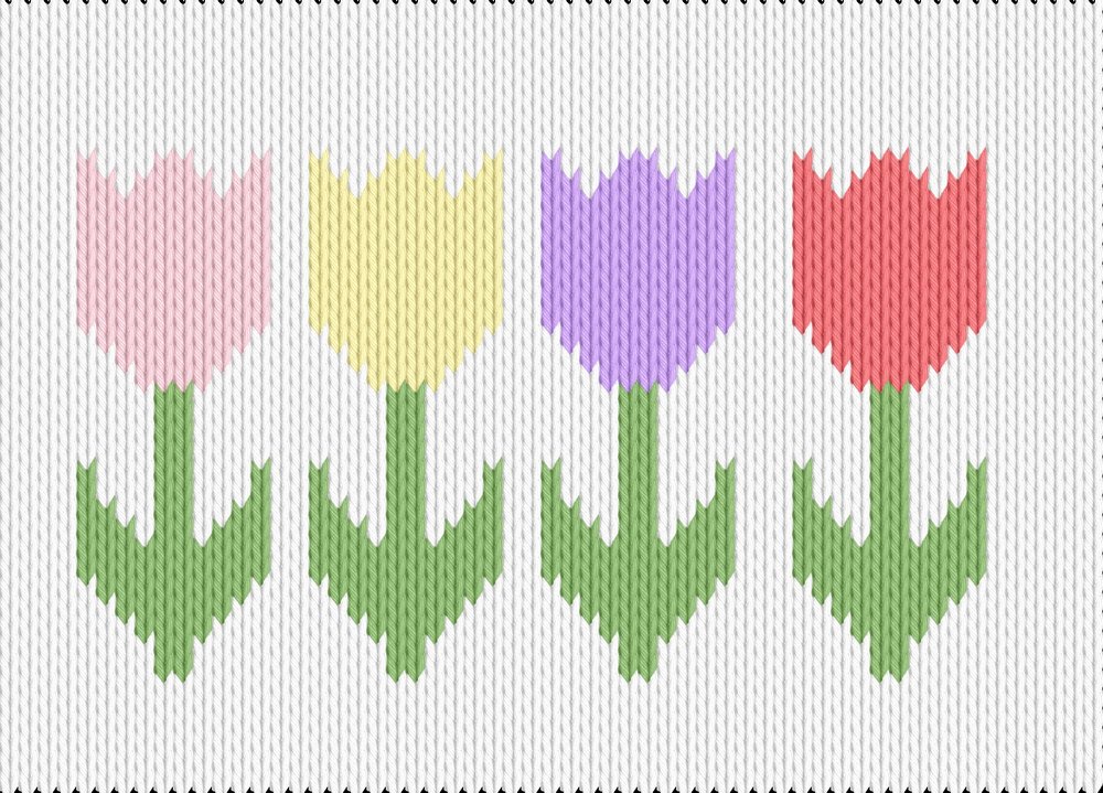 Knitting motif chart, tulips 