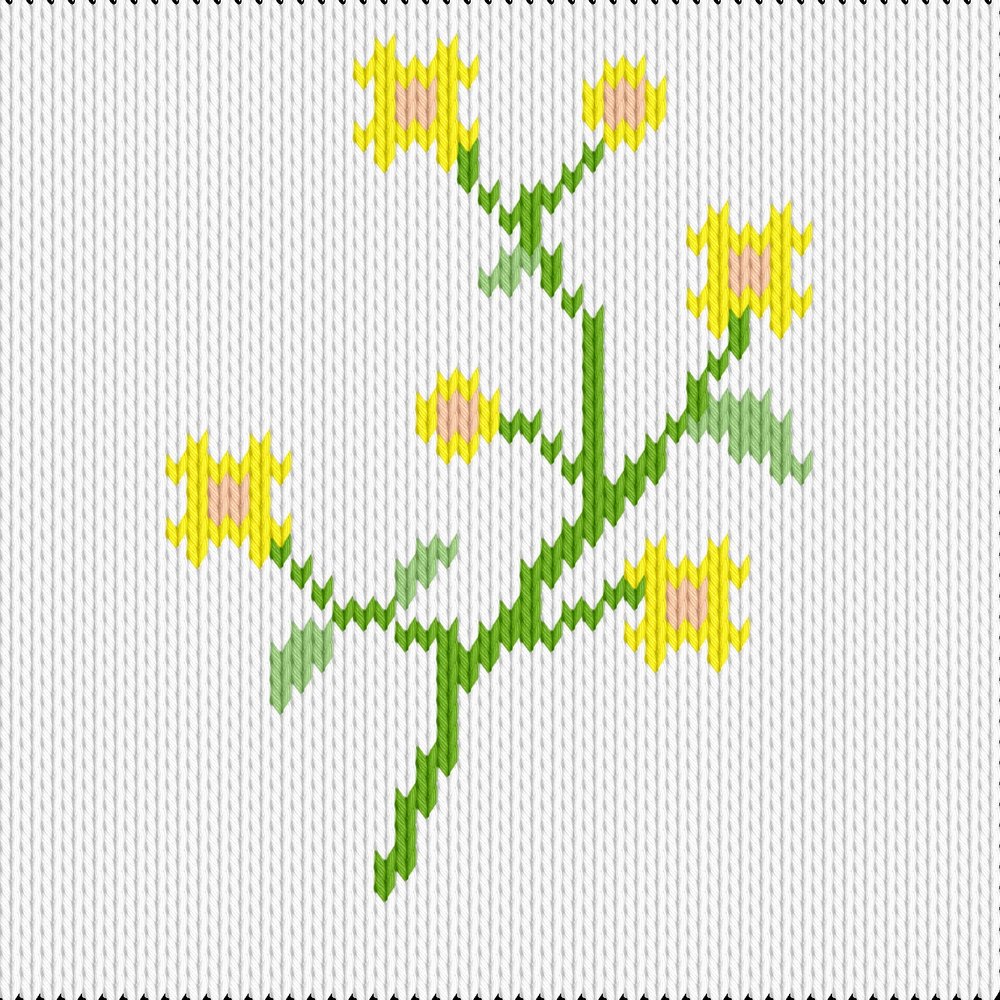 Knitting motif chart, yellow flowers