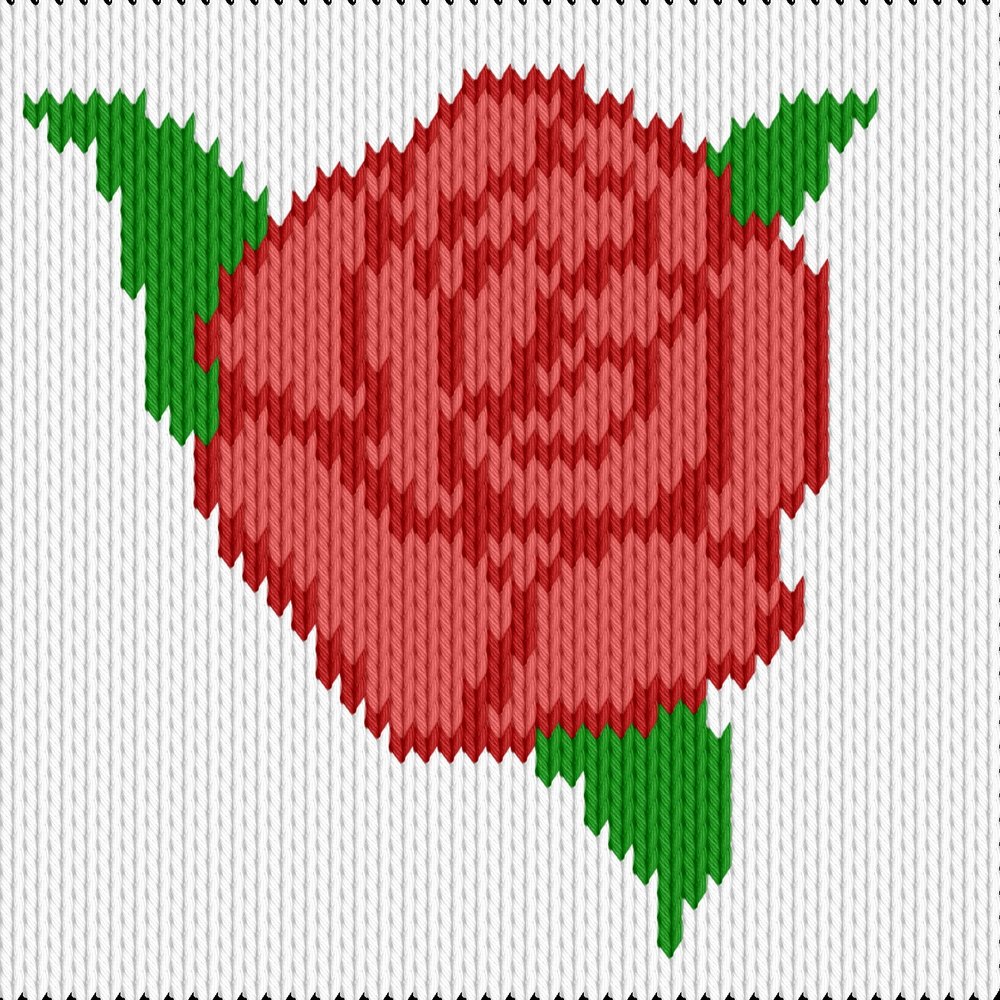 Knitting motif chart, red rose