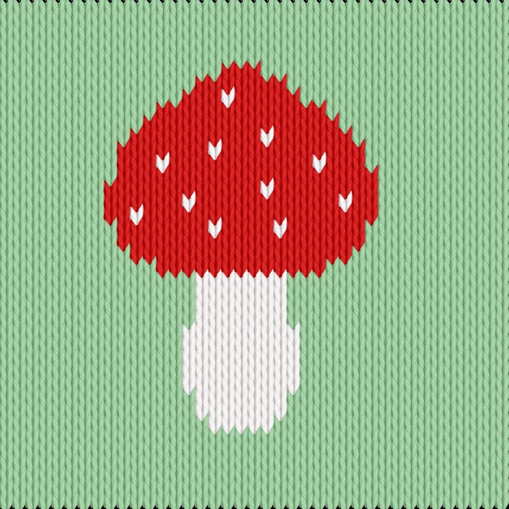 Knitting motif chart, mushroom