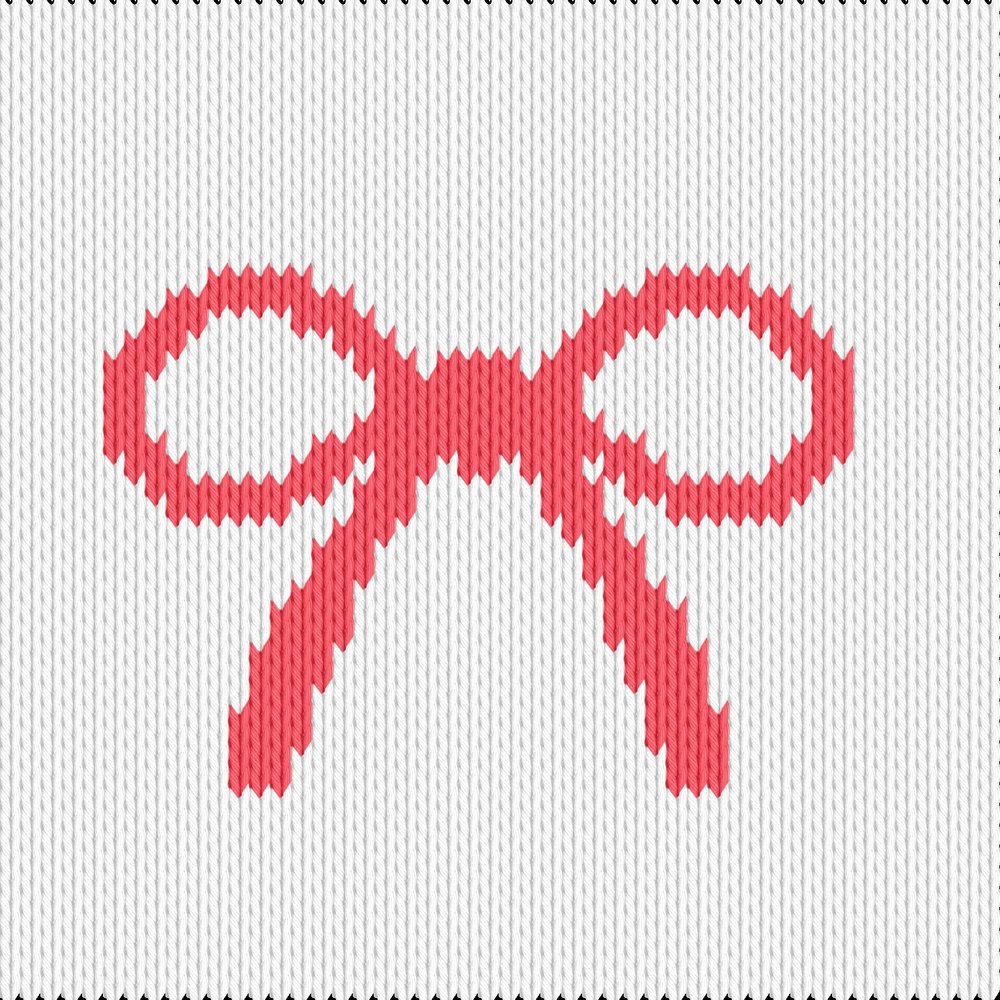 Knitting motif chart, red bow