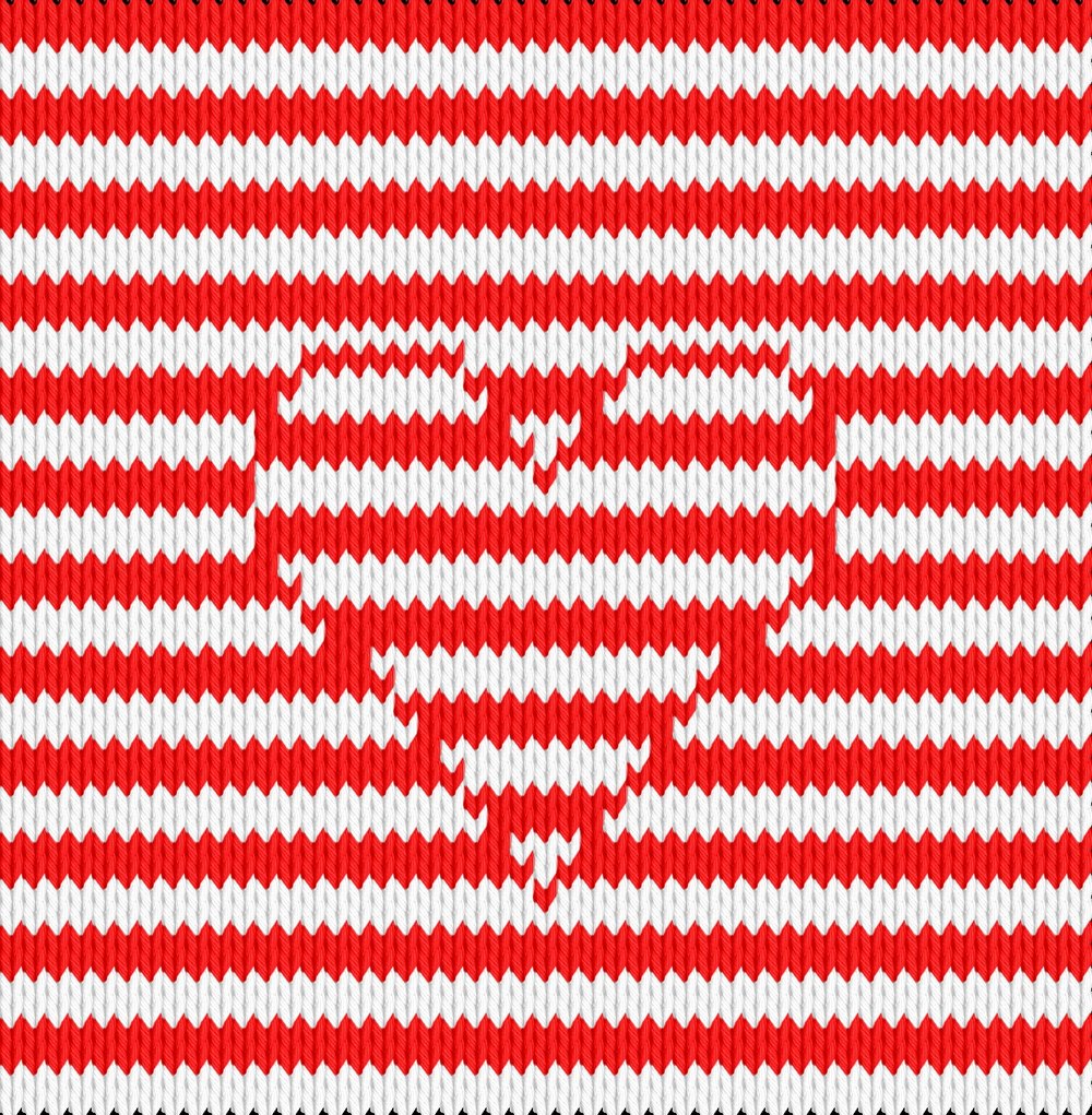 Knitting motif chart, striped lines with heart
