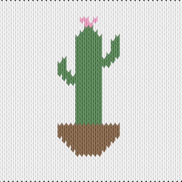 Knitting motif chart, cactus in a pot
