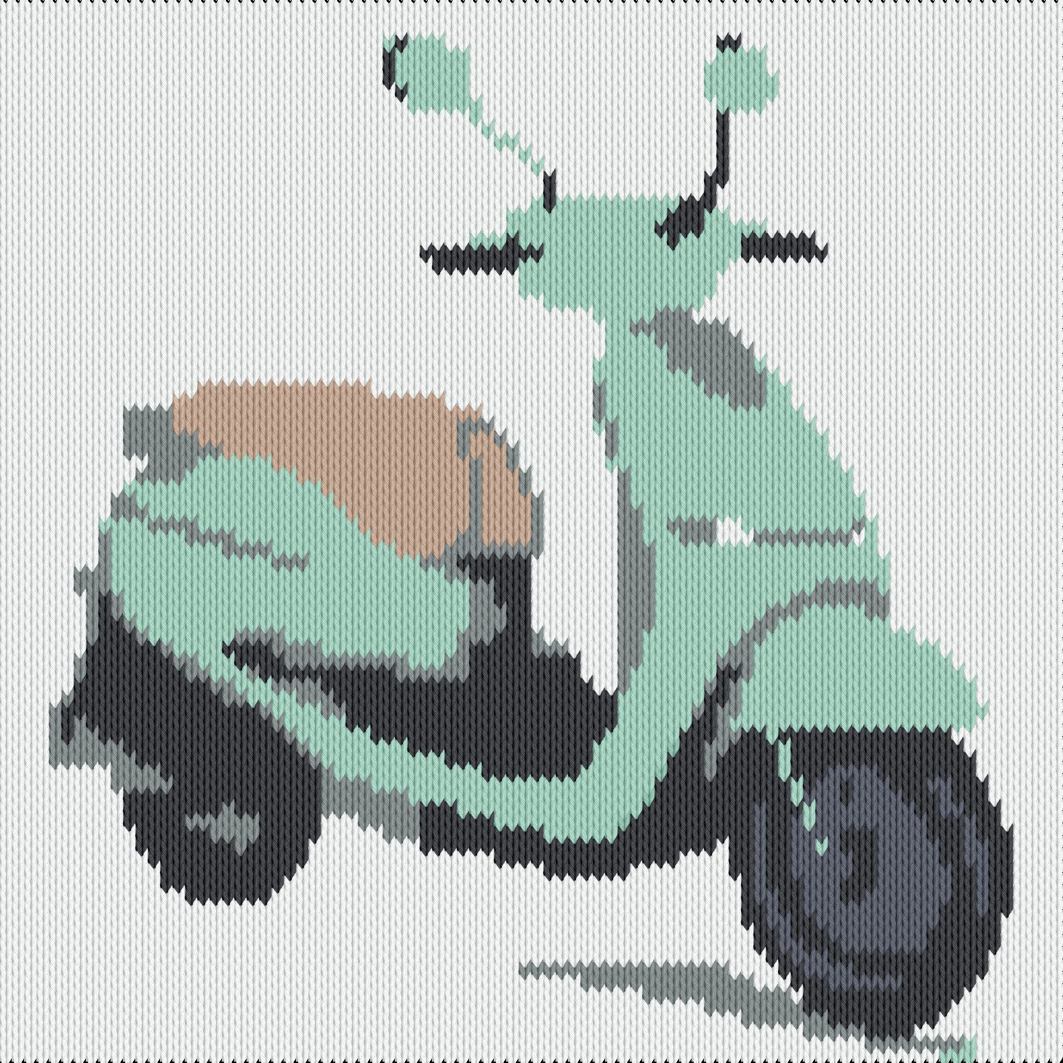 Knitting motif chart, Green moped scooter