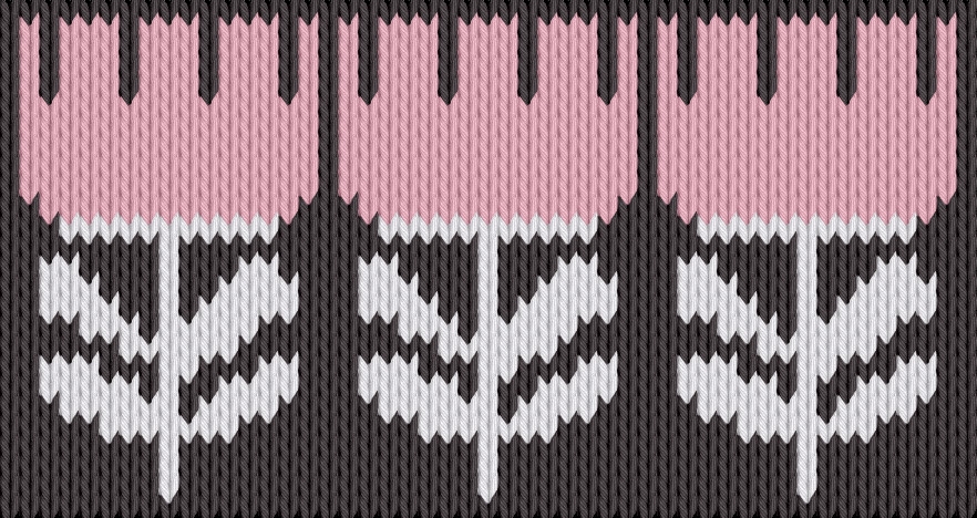 Knitting motif chart, Pink retro flowers