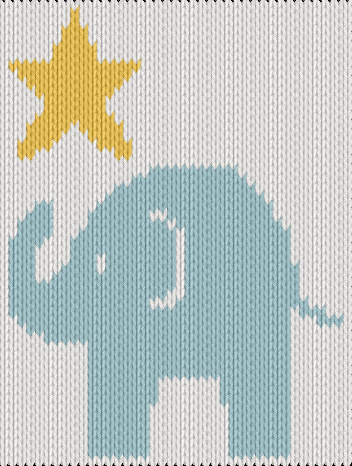 Knitting motif chart, Elefant playing with a star