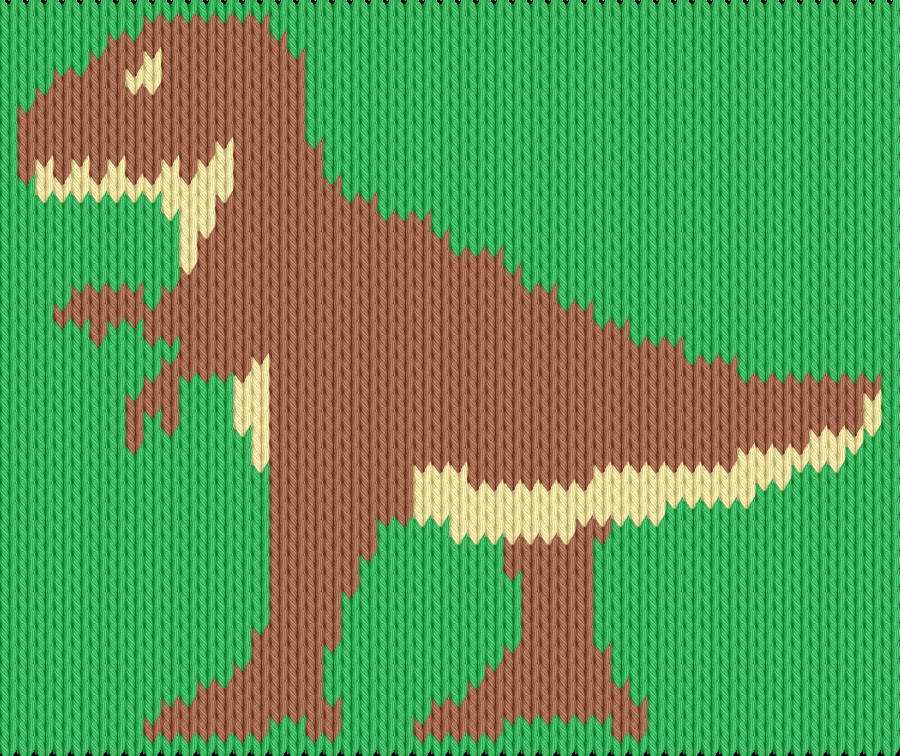 Knitting motif chart, Small tyrannosaurus