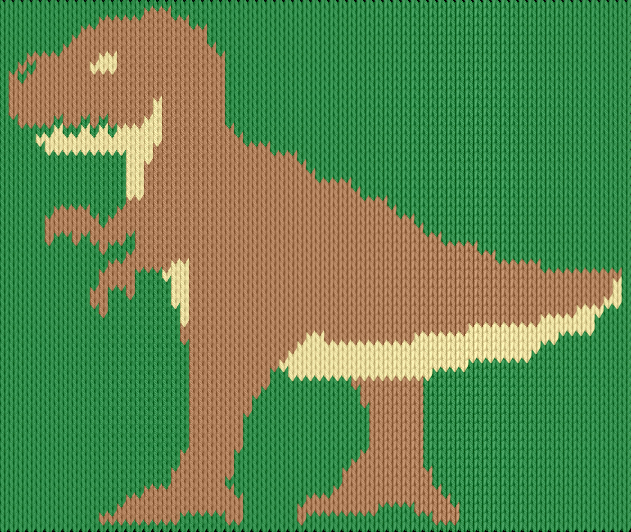 Knitting motif chart, Medium tyrannosaurus
