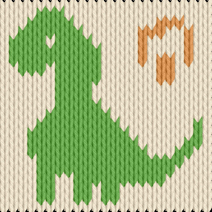 Knitting motif chart, Dino