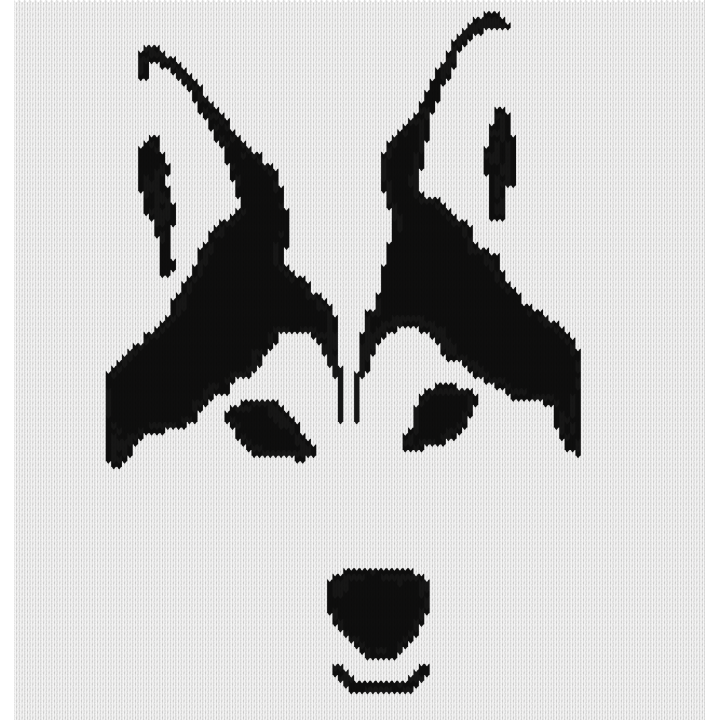 Husky Face Knitting Chart – Bold Black and White Dog Motif