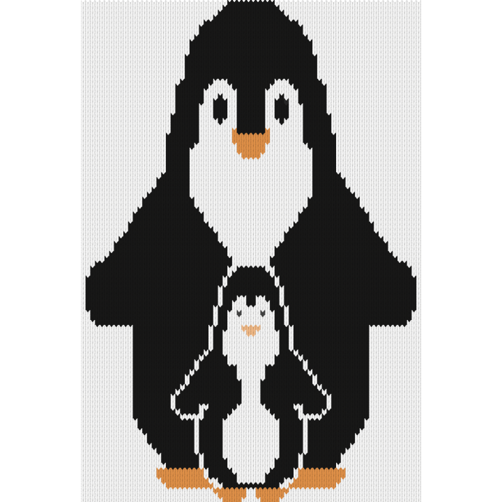 Penguin Hug Knitting Chart – Parent and Baby Penguin Motif | PDF Download for Blankets & Sweaters