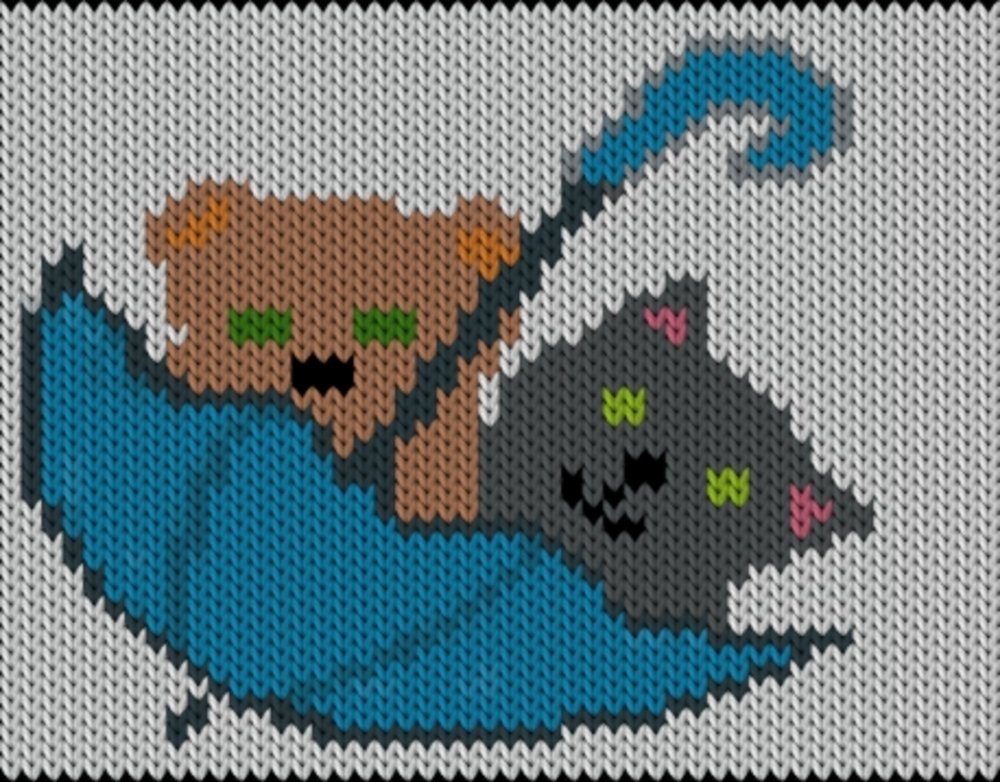 Knitting motif chart, Umbrella-cats