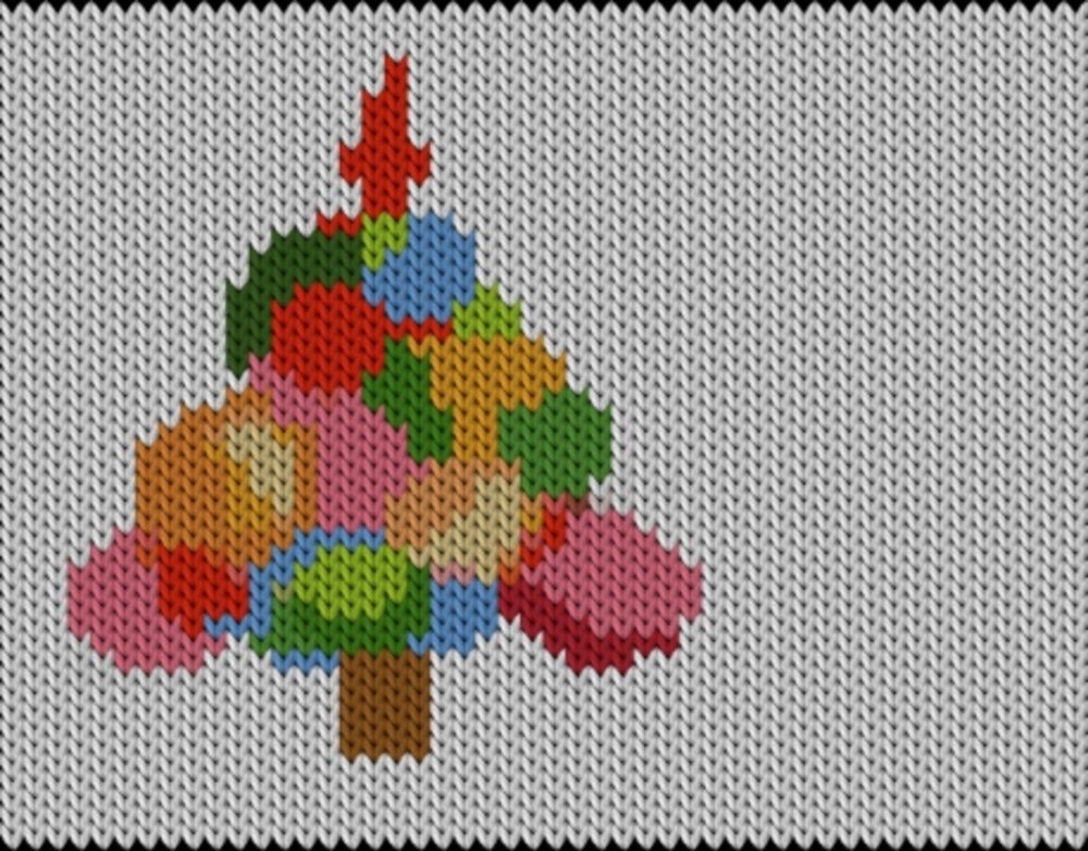 Knitting motif chart, Christmas tree-rainbow