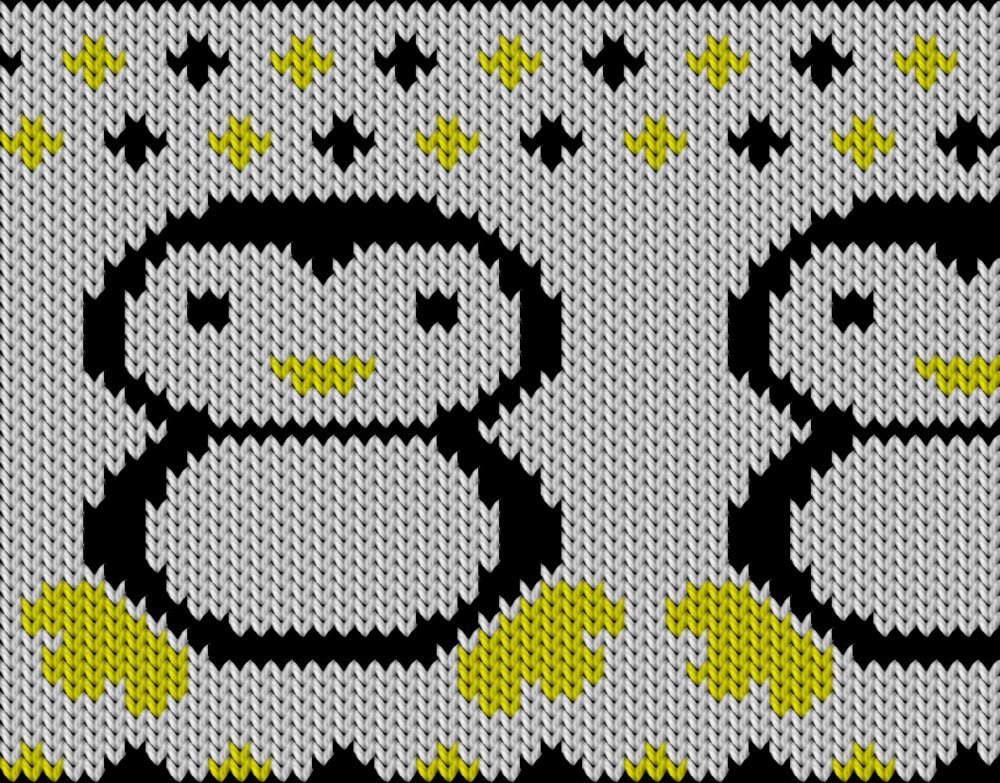 Knitting motif chart, Linux pinguins 
