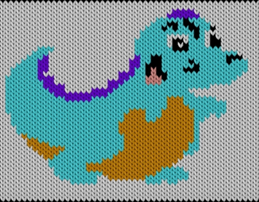 Knitting motif chart, Dinosaur