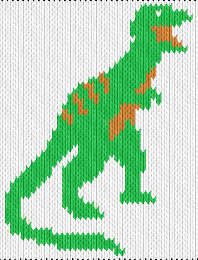 Knitting motif chart, T-rex